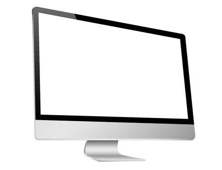 Realistic 3D Computer, with a white screen, isolated on a white backgroundの写真素材