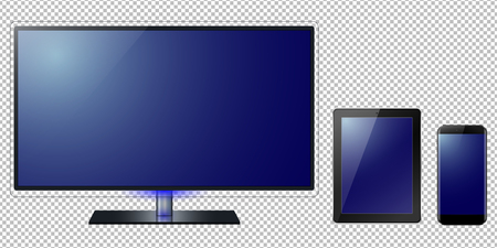 Set of monitor pc and tv, laptop, tablet, smartphone, isolated on a transparancy background.のイラスト素材