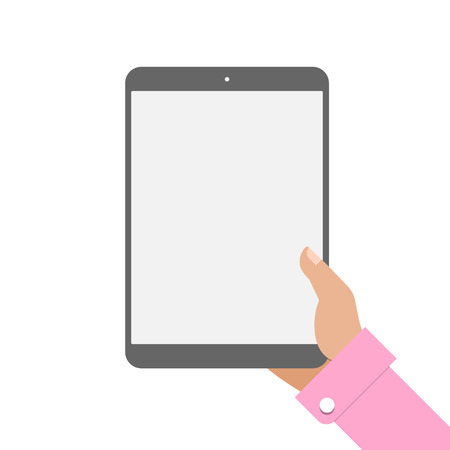 Businessman is an American who uses a smartphone. A smartphone with an empty white screen. Flat design. Isolated on white backgroundのイラスト素材