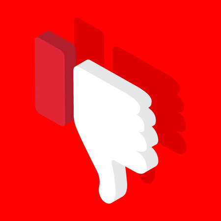 Thumbs dowm isometric icon. Dislike concept 3d. Vector stock illustration. Isolated on a red background.のイラスト素材