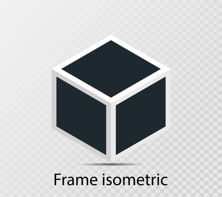 Rotational concept isometric cube with retro photo frame, double isolated object on transparent background with shadow. 3D design. Vector illustration.のイラスト素材