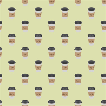 Pattern of plastic and paper Coffee Cups on vintage background. Collection 3d Coffee Cup Mockup. Vector Template.のイラスト素材