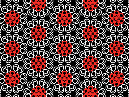 White and red color Pattern Mandala With Abstract Floral And Leave Style. Repeating Sample Figure...