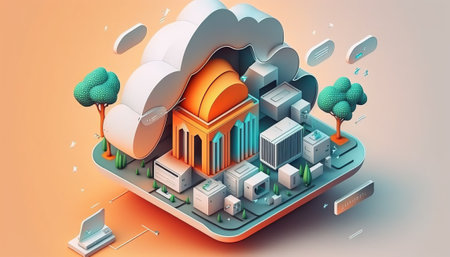 Cloud storage isometric concept. 3d illustration of cloud storage concept