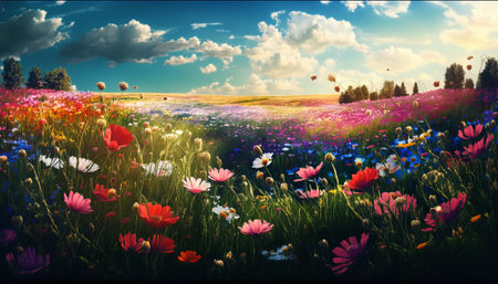 Colorful flower spiring bacground. Generative AIの写真素材