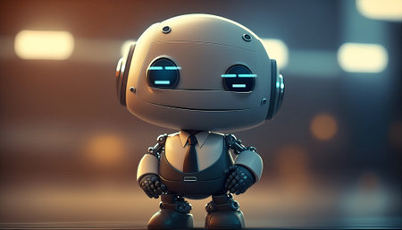 Positive cute business robot. Dressed in a men's suit with a tieの写真素材
