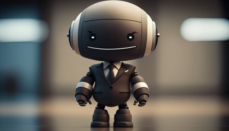 Positive cute business robot. Dressed in a men's suit with a tieの写真素材