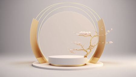 Podium for natural product with palm. Background and premium podium display for product presentation branding and packaging presentationの写真素材