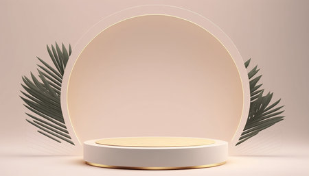 Podium for natural product with palm. Background and premium podium display for product presentation branding and packaging presentationの写真素材