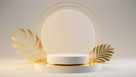 Podium for natural product with palm. Background and premium podium display for product presentation branding and packaging presentationの写真素材