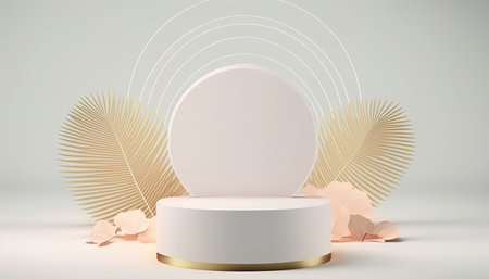 Podium for natural product with palm. Background and premium podium display for product presentation branding and packaging presentationの写真素材