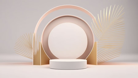 Podium for natural product with palm. Background and premium podium display for product presentation branding and packaging presentationの写真素材