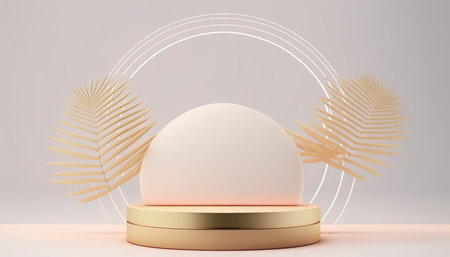 Podium for natural product with palm. Background and premium podium display for product presentation branding and packaging presentationの写真素材