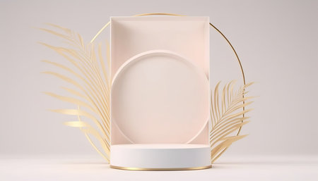 Podium for natural product with palm. Background and premium podium display for product presentation branding and packaging presentationの写真素材