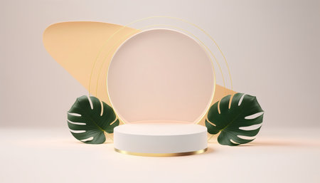 Podium for natural product with palm. Background and premium podium display for product presentation branding and packaging presentationの写真素材