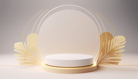 Podium for natural product with palm. Background and premium podium display for product presentation branding and packaging presentationの写真素材