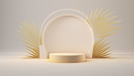 Podium for natural product with palm. Background and premium podium display for product presentation branding and packaging presentationの写真素材