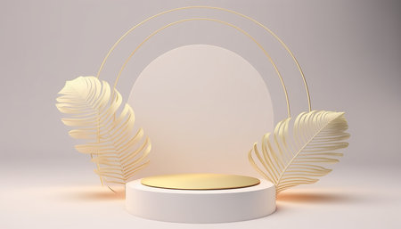 Podium for natural product with palm. Background and premium podium display for product presentation branding and packaging presentationの写真素材