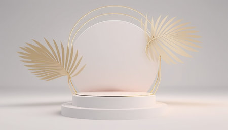 Podium for natural product with palm. Background and premium podium display for product presentation branding and packaging presentationの写真素材