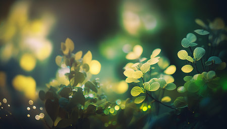 Spiring Green Garden with Flowers Background