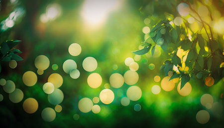 Summer Green Garden with Flowers Backgroundの写真素材