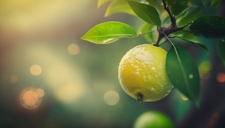 Summer Green Garden with Lemon Backgroundの写真素材