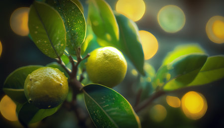 Summer Green Garden with Lemon Backgroundの写真素材
