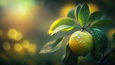 Summer Green Garden with Lemon Backgroundの写真素材