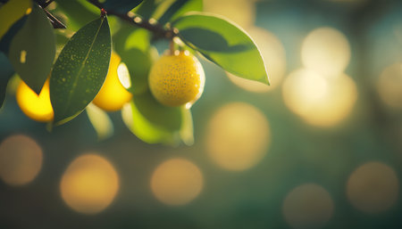 Summer Green Garden with Lemon Backgroundの写真素材