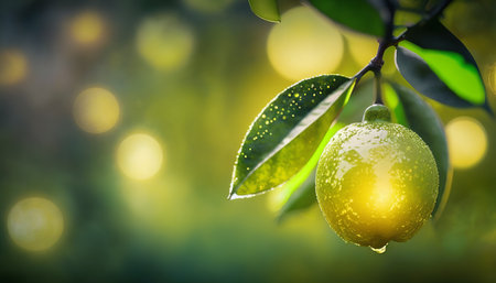 Summer Green Garden with Lemon Backgroundの写真素材