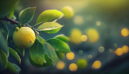 Summer Green Garden with Lemon Backgroundの写真素材