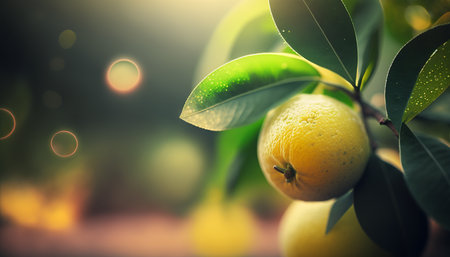 Summer Green Garden with Lemon Backgroundの写真素材