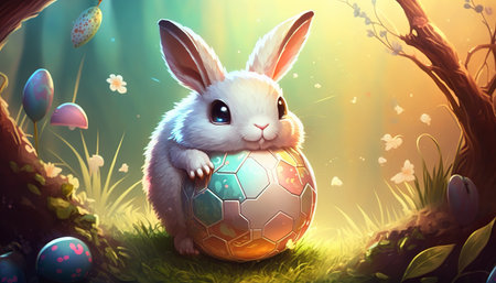 Cute Bunny with Easter. colorful backgroundの写真素材