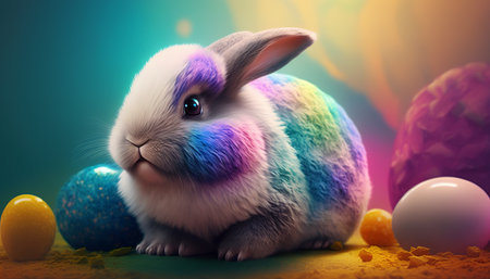 Cute Bunny with Easter. colorful backgroundの写真素材