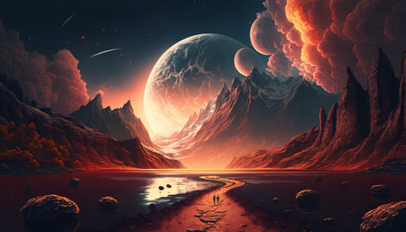 Beautiful abstract collection with black fantasies on a colorful background. Abstract futuristic background. isolated background. beautiful scenery. fantasy landscapeの写真素材
