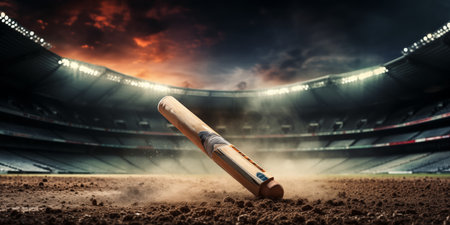 Cricket Bat in a Cricket Stadium Background. Banner with place for text.