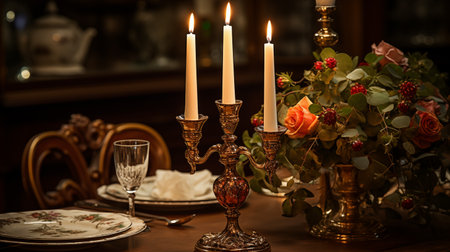 Vintage Candlestick. Banner with place for textの写真素材