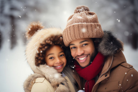 Happy Beautiful Black Family on a Winter Backgroundの素材