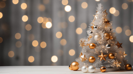 Illuminated Christmas Tree on Wooden Backgroundの素材