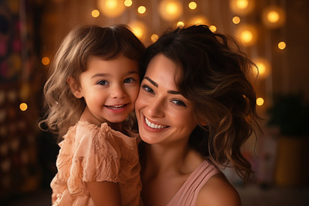 Indian Mother with Daughter. Happy Familyの素材