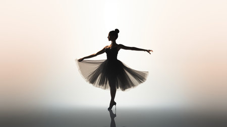Silhouette of Elegant Ballet Dancer against Plain Backgroundの写真素材