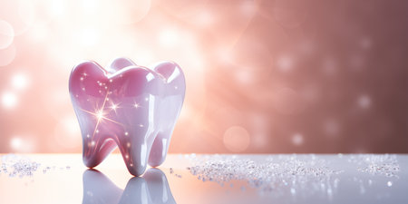 Tooth with white teeth on a light background. 3d renderingの素材
