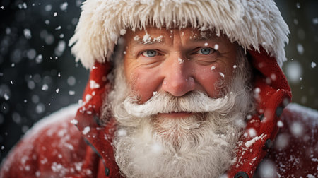 Santa Claus in Snow Winter. Christmas and Happy New Yearの素材