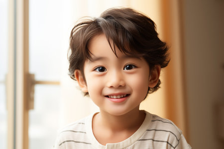 Happy Japanese Boy on a Christmas Backgroundの素材