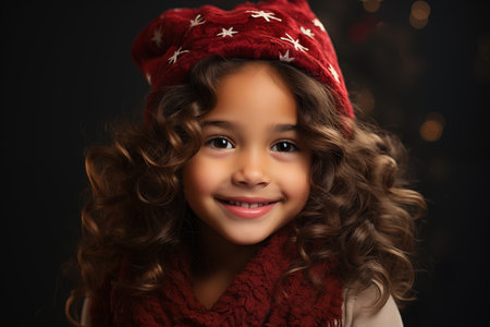 Happy Spanish Girl on a Light Background in the Christmas Spiritの素材