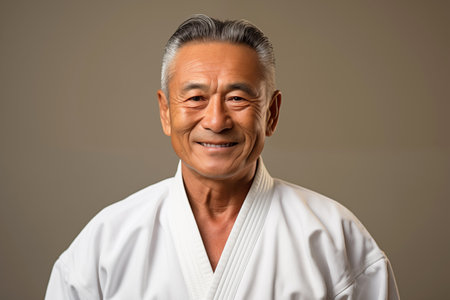 Happy Senior Karate Man in Training in Gymの素材