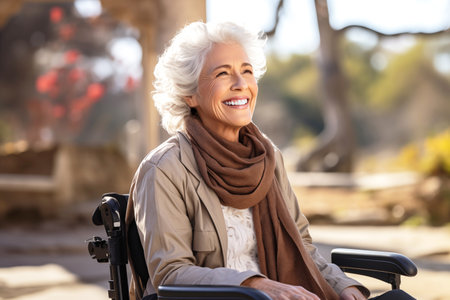 Joyful Senior Woman Embracing Life in a Wheelchairの素材