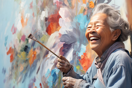 Happy Senior Woman with a Paintbrushの素材