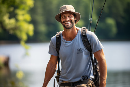 Happy Man with a Fishing Rodの素材