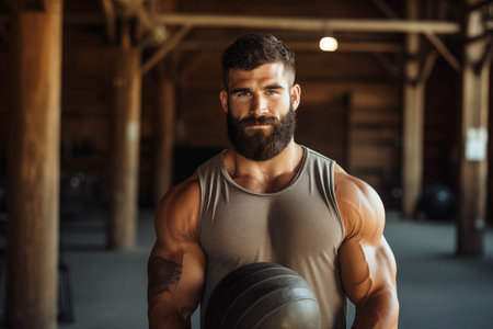 Man with Medicine Ball in Gymの素材